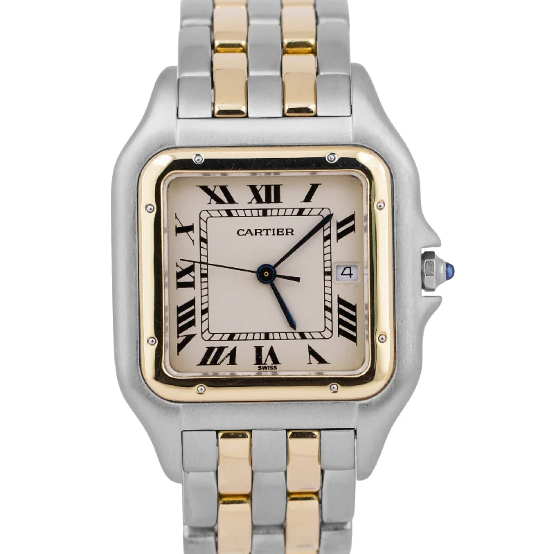 Men’s Vintage Watches For Collecting-PAPERS Ladies Cartier Panthere TWO ROW 18K Gold Steel 29mm Quartz 83957 BOX