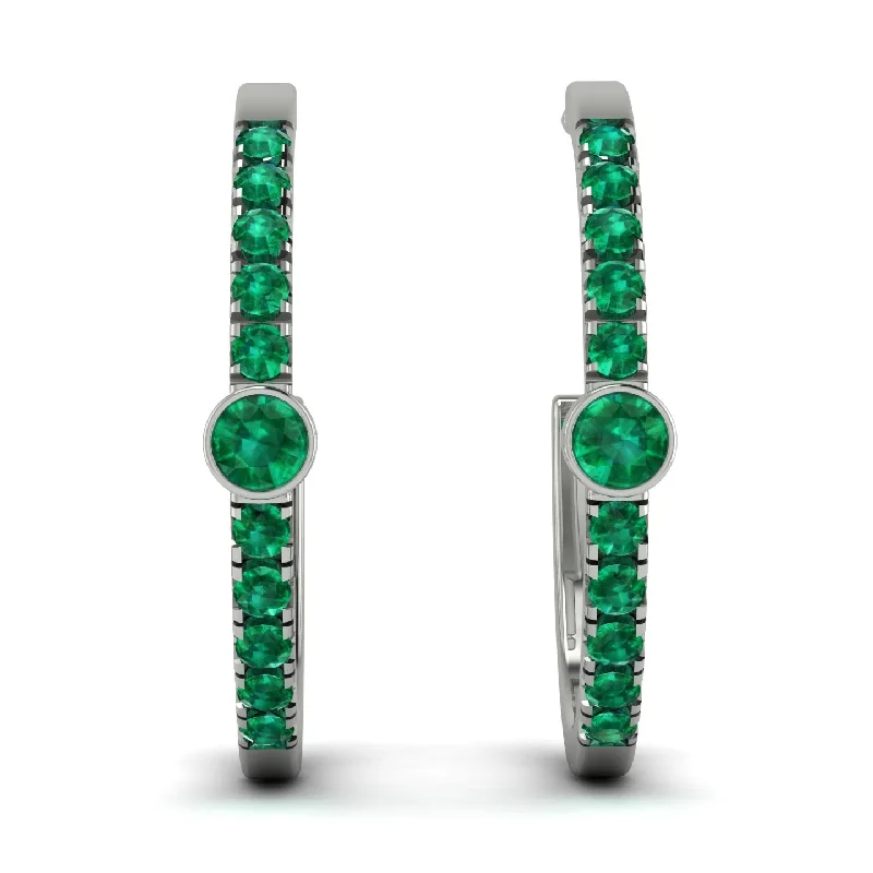 Luxury Diamond Earrings For Bridal-Hoop Emerald Earrings Micro Pave - Ansley No. 21