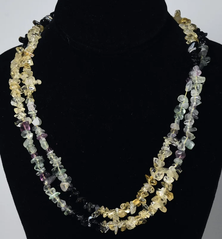 Custom Nameplate Necklace For Special Gifts-Fluorite, Citrine, Snowflake Obsidian Chip Bead Single Strand Opera Necklace