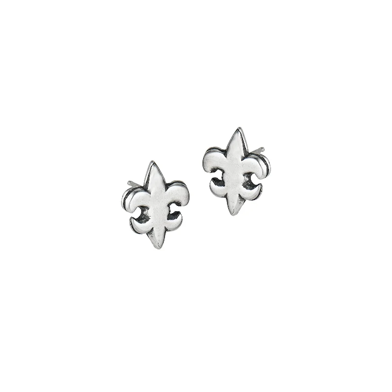 Elegant Earrings With Colored Stones-Fleur de Lis Flat Small Post Earrings