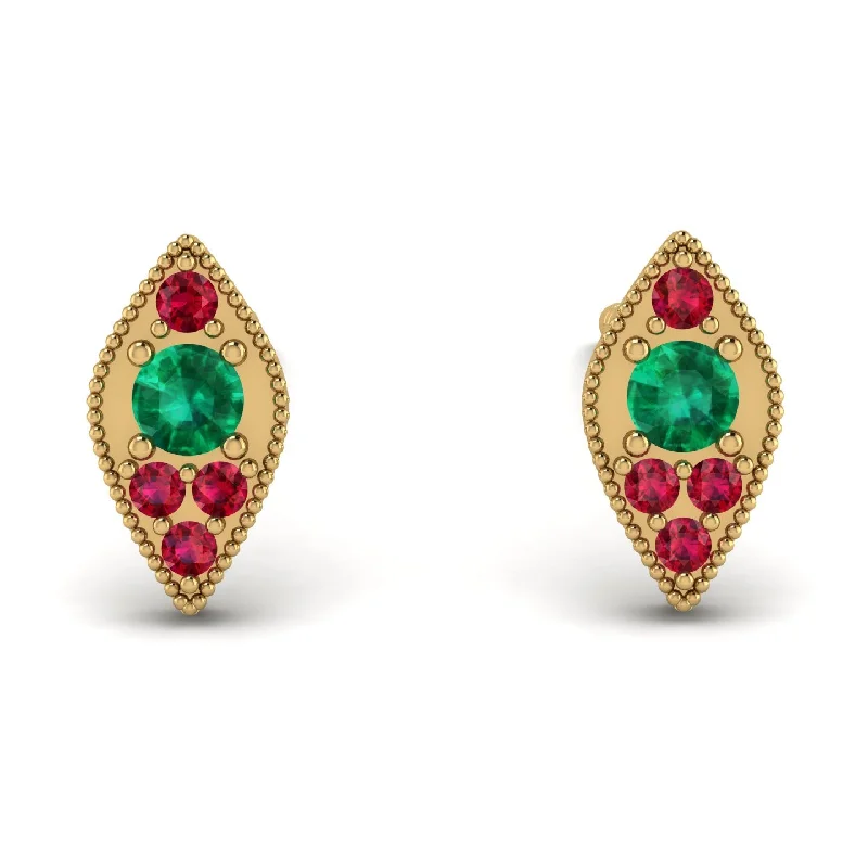 Trendy Earrings For Teen Girls-Milgrain Marquise Emerald Earrings - Faye No. 49