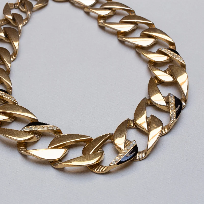 Trendy Layered Gold Necklace For Fashionistas-Vintage Gold Chain Necklace with Rhinestones