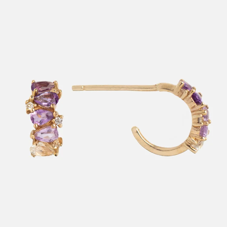 Lightweight Earrings For Comfortable Wear-Solid Gold Ombre Birthstone Huggie Hoops