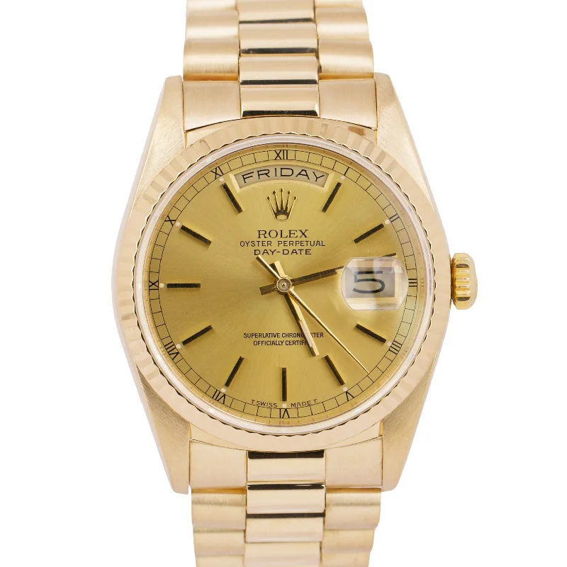 Luxury Swiss Watches For Men-MINT 1988 Rolex Day-Date President CHAMPAGNE 36mm 18K Yellow Gold Watch 18238