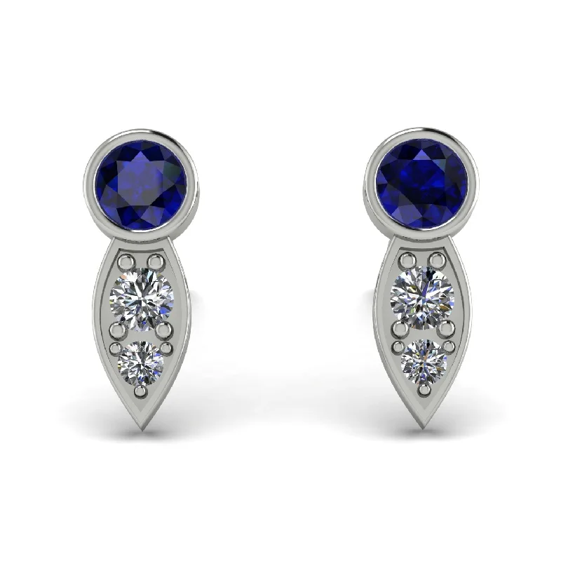 Stunning Drop Earrings For Bridesmaids-Bezel Sapphire Earrings In Pear Shaped - Aniya No. 15