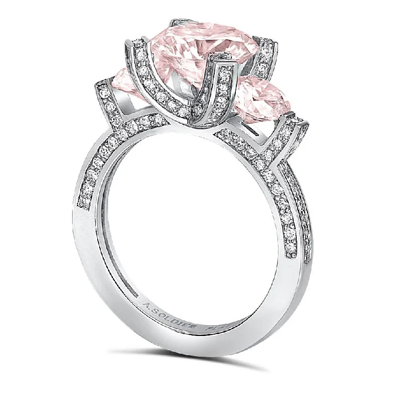 Unique Silver Rings For Engagement-Princess Morganite Diamond Platinum Trinity Engagement Ring