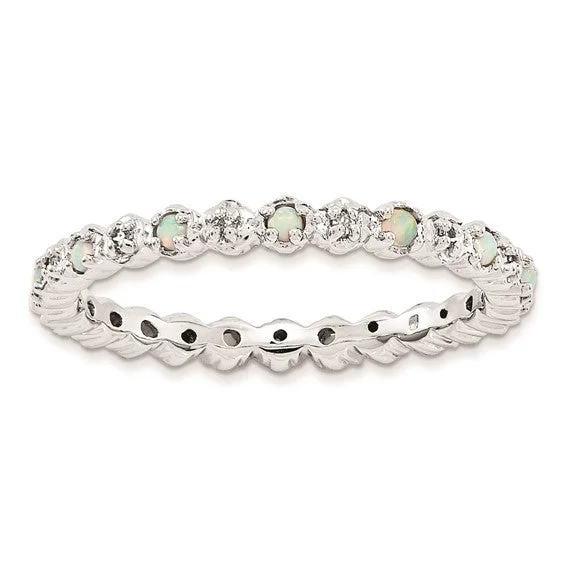 Luxury Diamond Rings For Engagement Day-Sterling Silver Stackable Expressions Created Opal & Diamond Eternity Ring