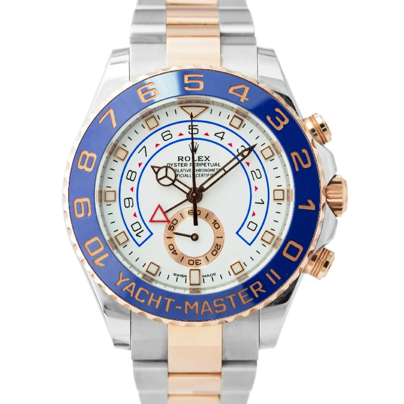 Affordable Watches For Collectors-MINT PAPERS Rolex Yacht-Master II 44mm NEW HANDS 18K Rose Gold Steel 116681 BOX