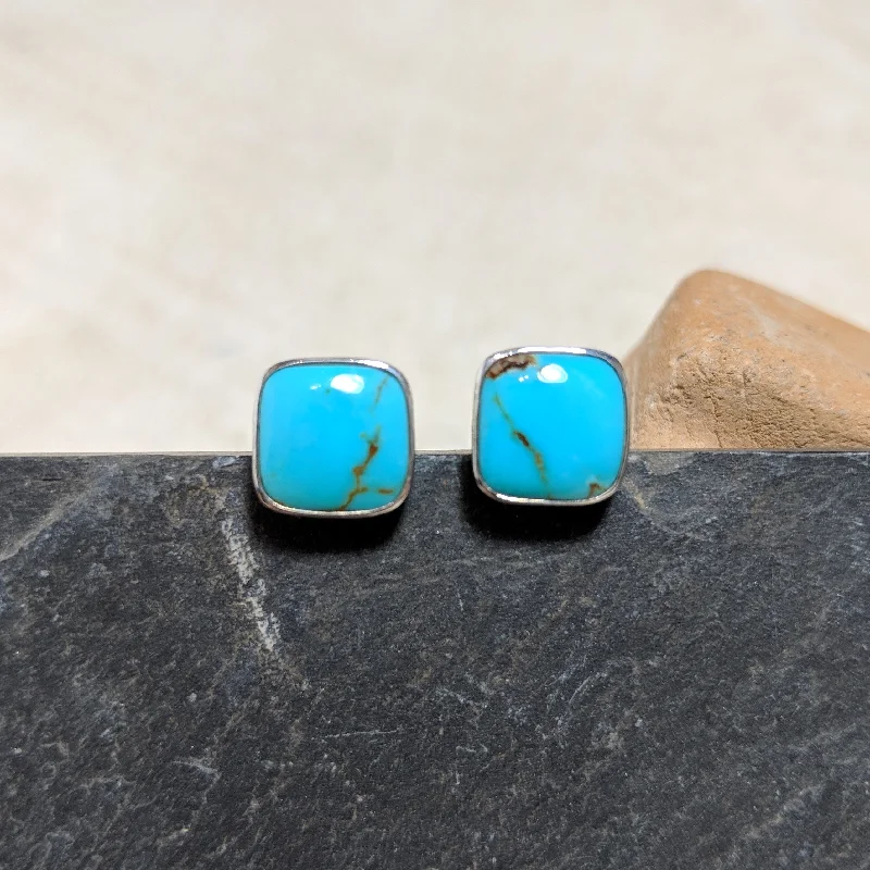 Designer Earrings With Diamonds For Gifts-Squircle Stud Earrings - Turquoise