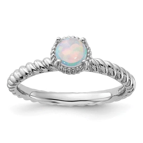 Custom Engagement Rings For Romantic Proposals-Sterling Silver Stackable Expressions Round Created Opal Ring