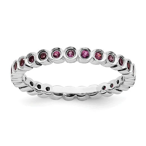 Classic Gemstone Rings For Casual Wear-Sterling Silver Stackable Expressions Rhodolite Garnet Eternity Ring