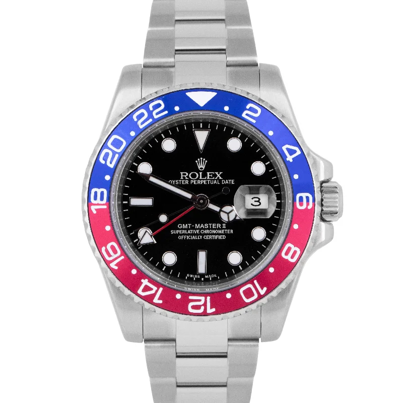 Luxury Watches For Everyday Wear-Rolex GMT-Master II PEPSI Red Blue 40mm Black Stainless Steel Date Watch 116710