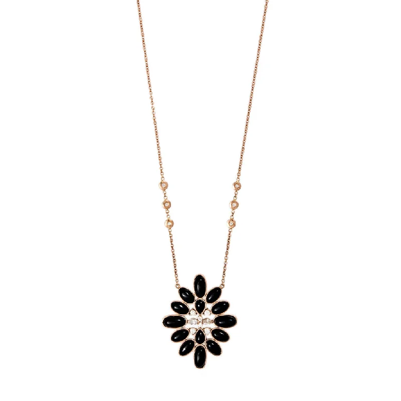 Custom Bar Necklace For Special Gifts-DIAMOND + ONYX BLOSSOM NECKLACE