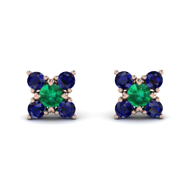 Chic Gold Earrings For Casual Look-Geometrical 5 Emeralds Stud Earrings - Noa No. 65