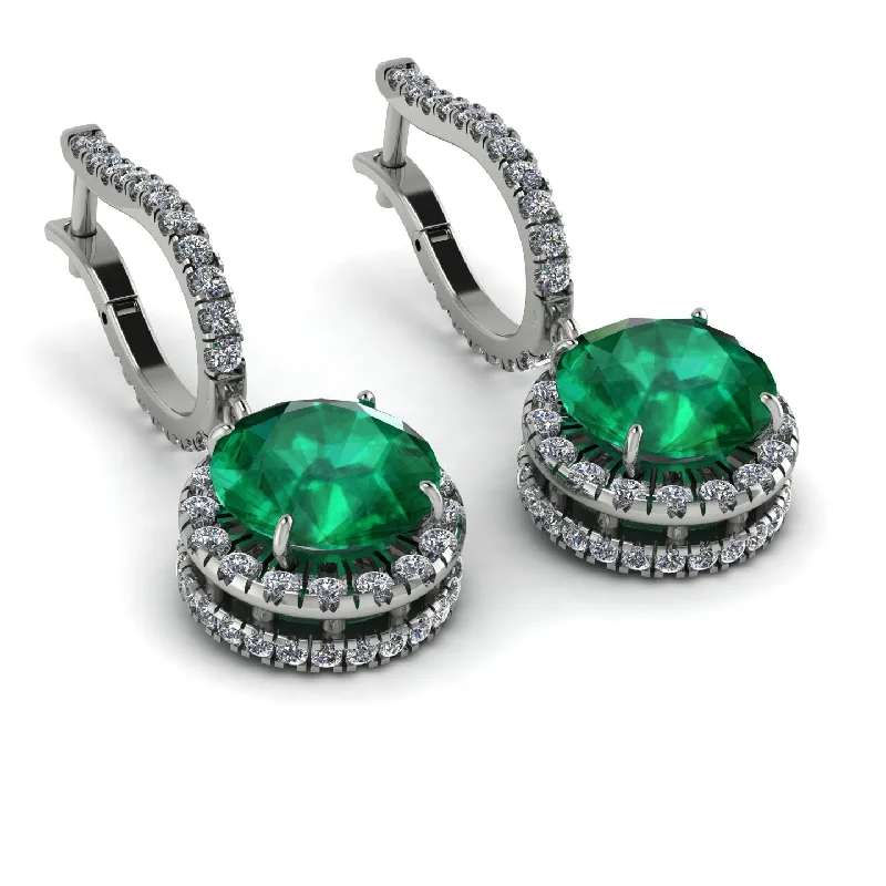 Classic Silver Hoop Earrings For Casual Wear-Hidden Halo Emerald Hoop Earrings - Catalina No. 6