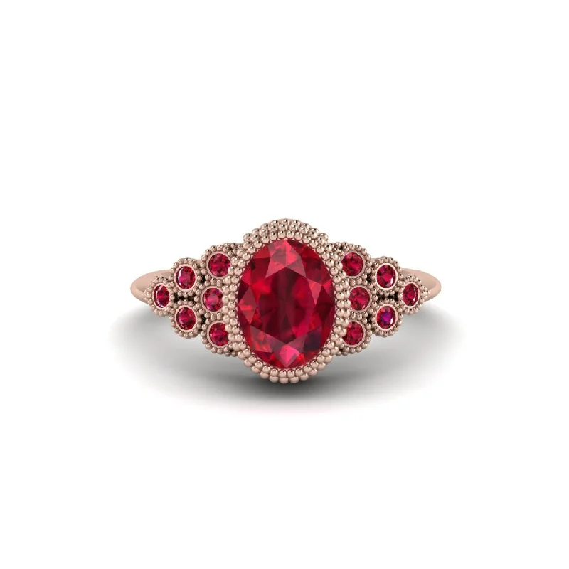 Luxury Titanium Rings For Weddings-Ruby Milgrain Beaded Bezel Engagement Ring - Stacy No. 56