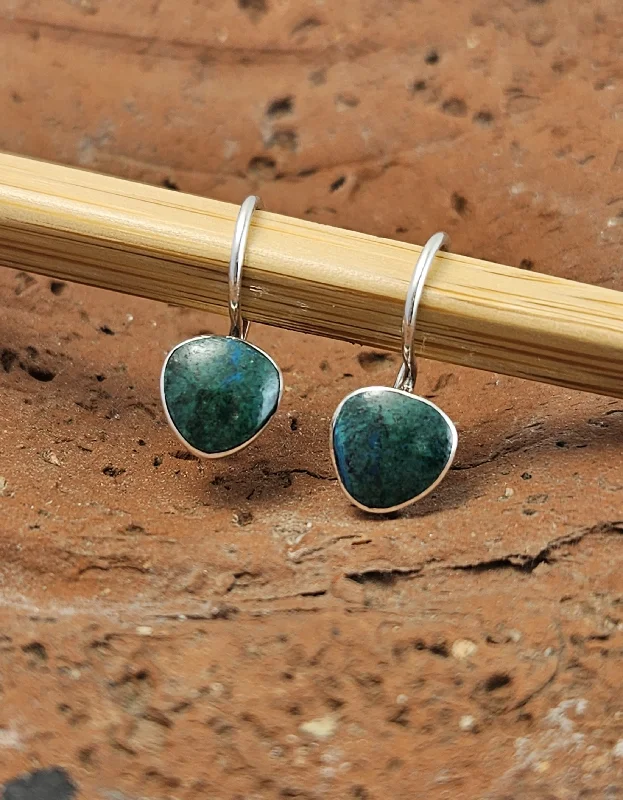 Bohemian Drop Earrings For Festivals-Small Chrysoprase and Sterling Drop Earrings