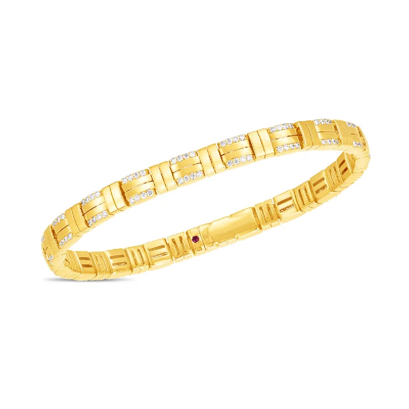 Luxury Diamond Bracelets-18K Veneto Woven Single Row Bracelet with Diamond Accent