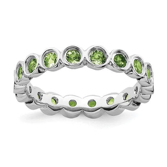 Elegant Men’s Wedding Bands For Stylish Grooms-Sterling Silver Stackable Expressions Bezel Set Peridot Eternity Ring