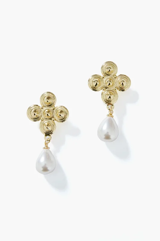 Trendy Earrings For Formal Dresses-Gold and Pearl Camille Earrings