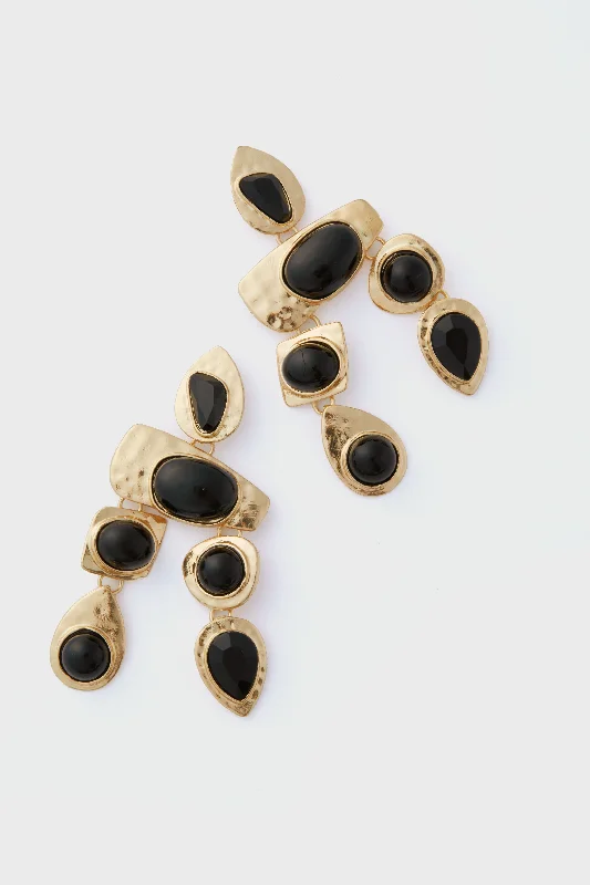 Long Drop Earrings For Special Events-Black Multi Stone Earrings