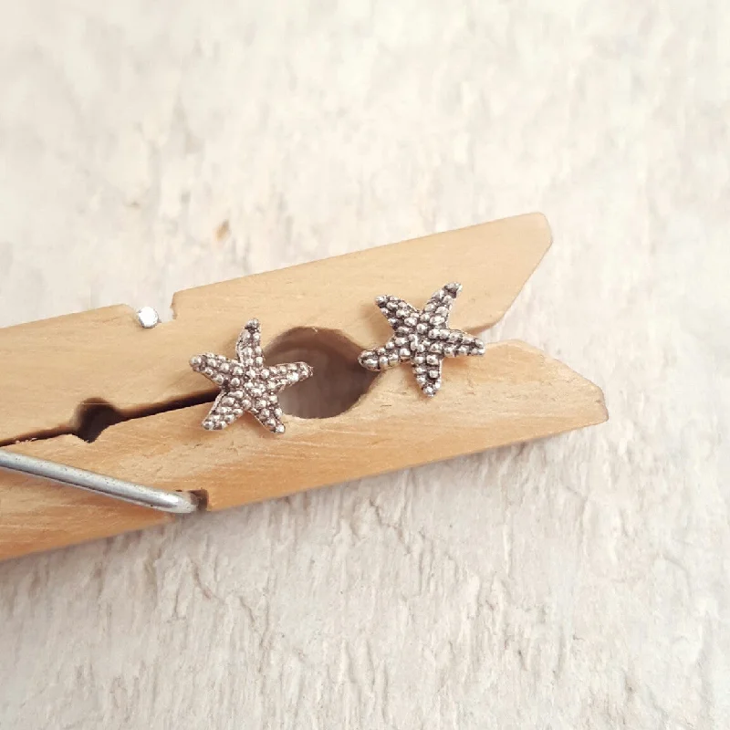 Silver Earrings With Colored Crystals-Silver Starfish