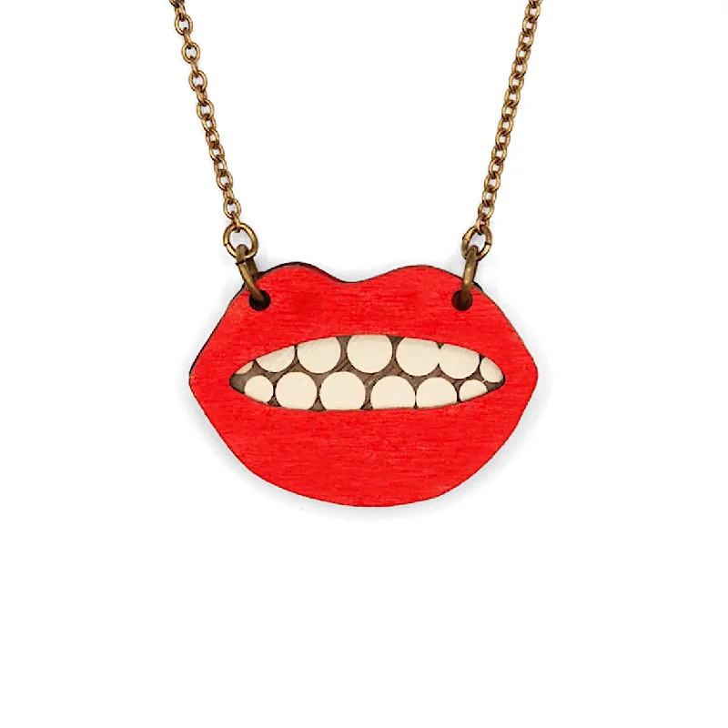 Sparkling Pendant Necklace For Special Events-Red Lips Necklace