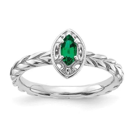 Luxury Titanium Rings For Weddings-Sterling Silver Stackable Expressions Created Emerald Marquise Ring