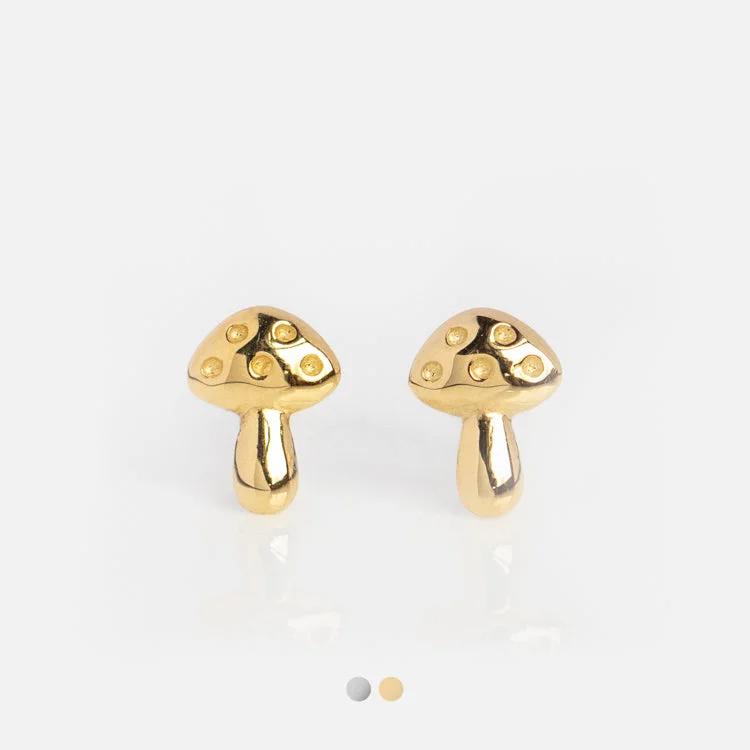 Unique Crystal Earrings For Fashion-Solid Gold Mushroom Studs