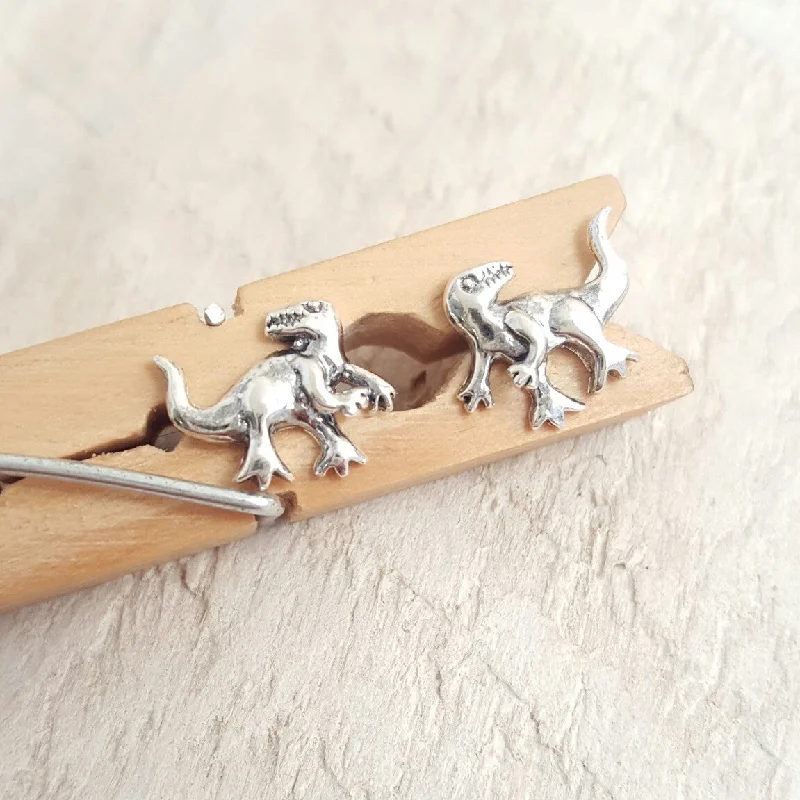 Silver Earrings For Casual Wear-Silver T-Rex Dinosaurs