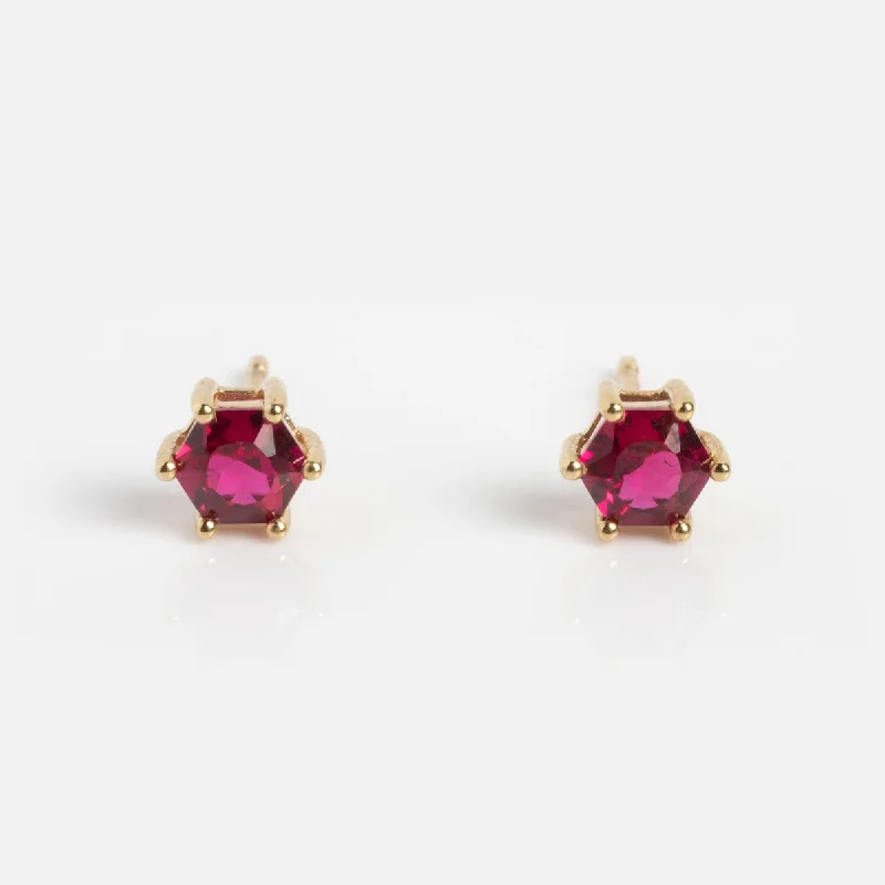 Handcrafted Hoop Earrings For Bridesmaids-Solid Gold 2024 July Capsule Classic Ruby Studs