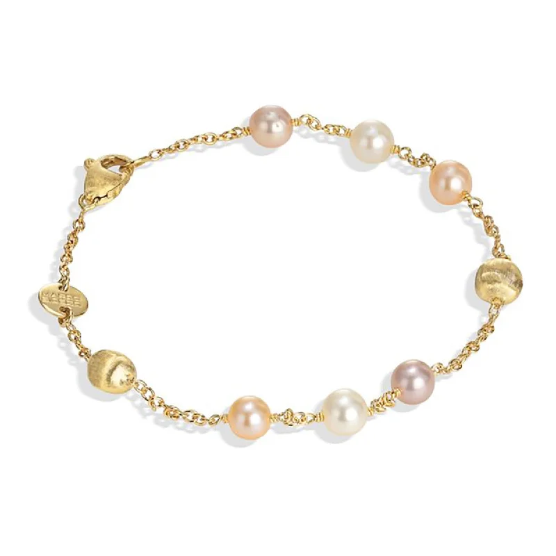 Custom Metal Bracelets-18K Yellow Gold and Pearl Single Strand Bracelet