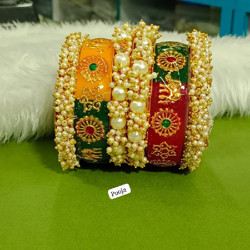 Elegant Custom Bangles For Special Events-Pooja Bangles Gold Plated Acrylic Bangles Set