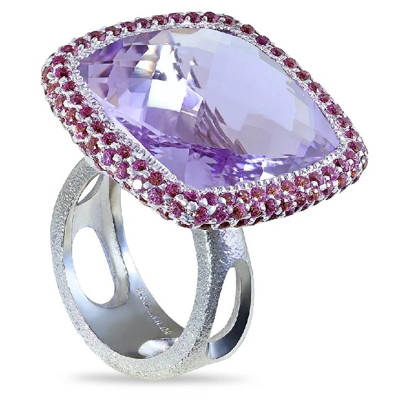 Personalized Engagement Rings With Custom Designs-Gold Royal Ring with Amethyst & Lavender Garnets