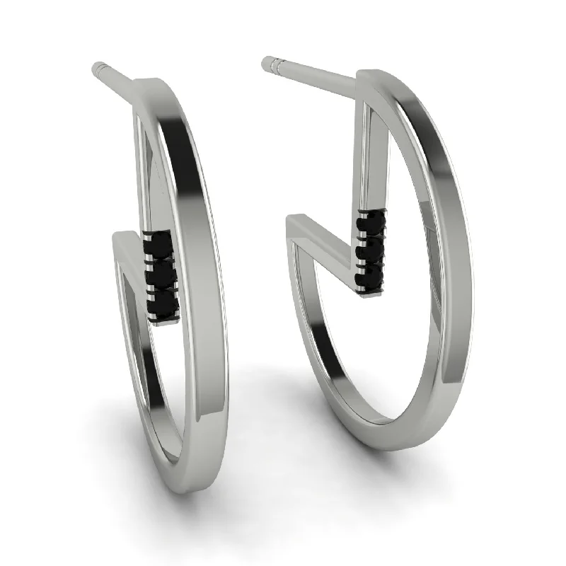 Luxury Silver Earrings For Special Events-Circle Stud Earring With Hidden Black Diamond - Karter No. 9