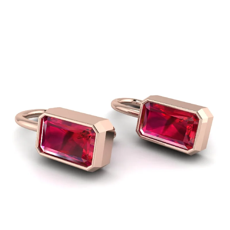 Minimalist Crystal Earrings For Office Look-Bezel Ruby Emerald Earrings - Perla No. 11