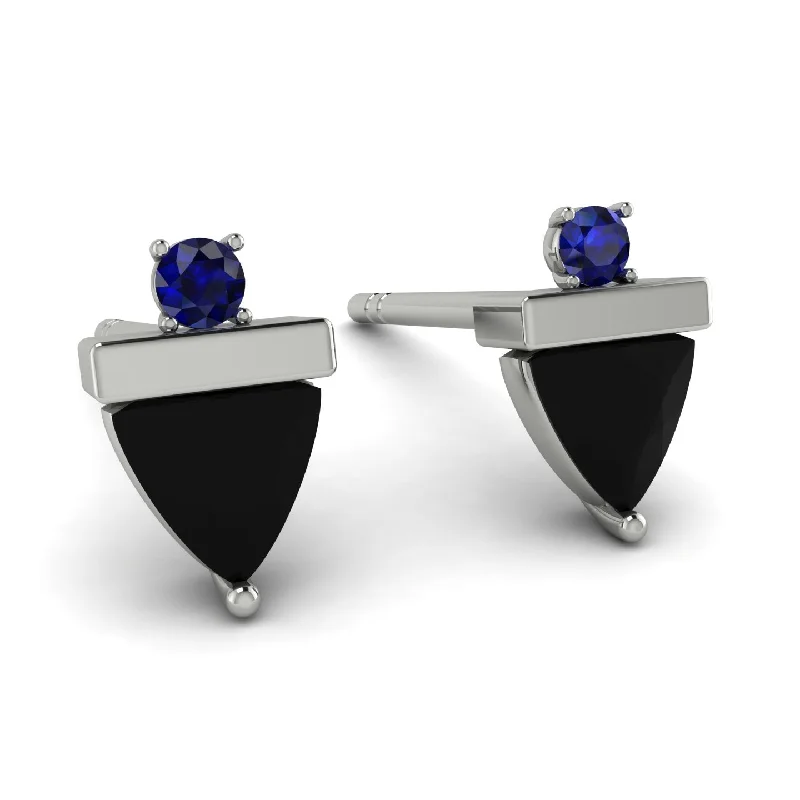 Fashionable Beaded Earrings For Holiday-Triangle Black Diamond Earrings With Round Stone - Estella No. 69