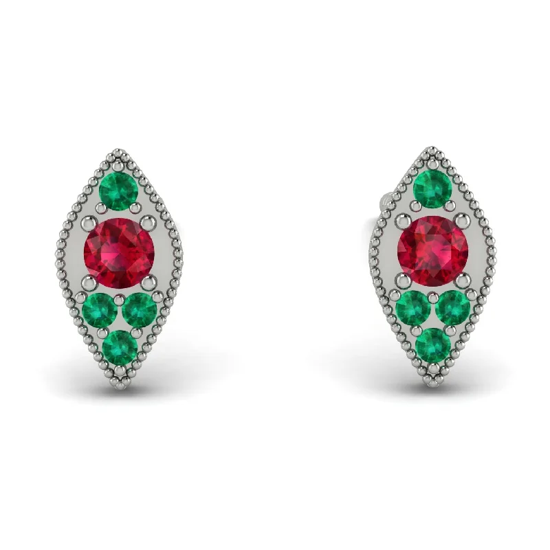 Bold Earrings With Natural Stones-Milgrain Marquise Ruby Earrings - Faye No. 27