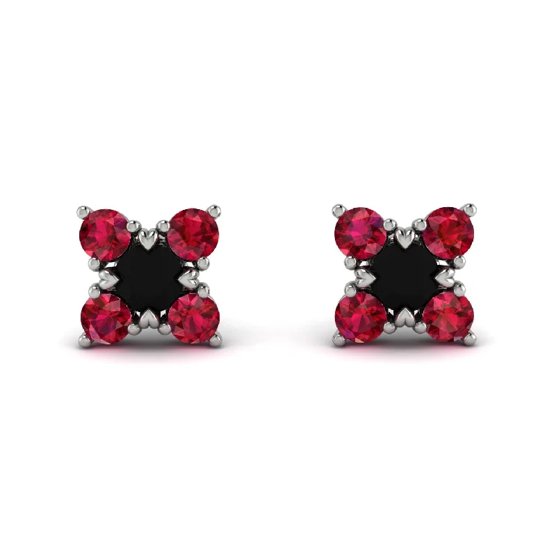 Large Gemstone Earrings For Wedding Day-Geometrical 5 Black Diamonds Stud Earrings - Noa No. 54