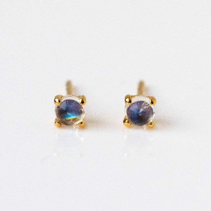 Simple Drop Earrings For Everyday Wear-Solid Gold Moonstone Studs