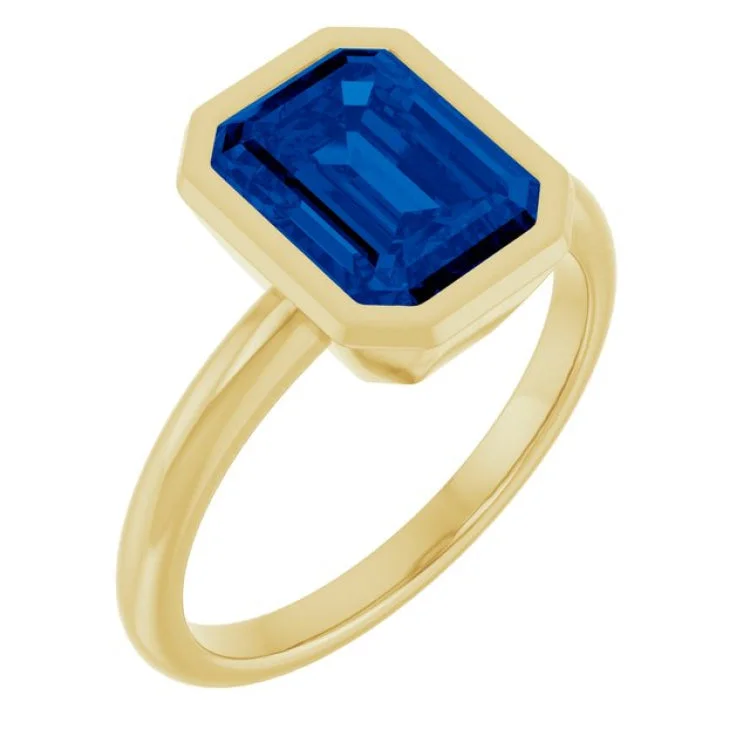 Custom Engagement Rings For Personalized Proposals-14K Yellow Lab-Grown Blue Sapphire Ring