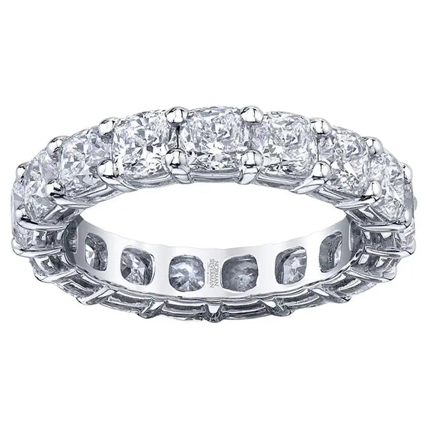 Trendy Wedding Bands For Groomsmen-Cushion Cut Diamond Eternity Band in Platinum 5.89 Carats