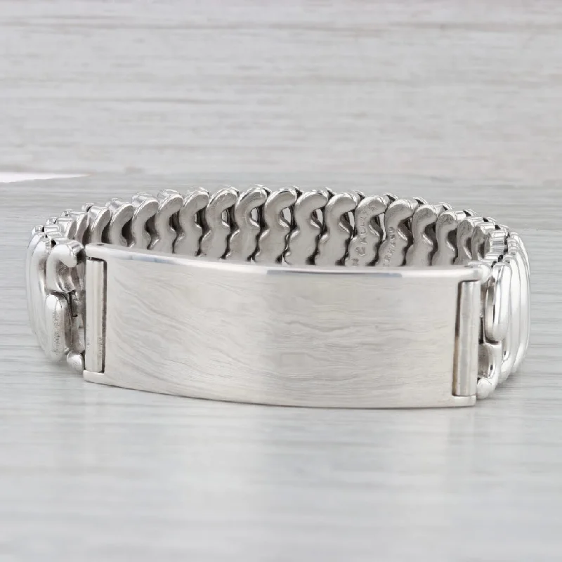 Women’s Statement Bracelets-Vintage Engravable ID Tag Stretch Band Bracelet Sterling Silver 6.5" Adjustable