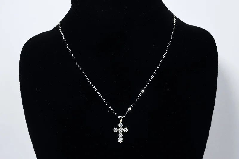 Simple Bar Pendant Necklace For Daily Wear-Sterling Silver Rhinestone Crucifix on Sterling Silver Chain Necklace - 19"