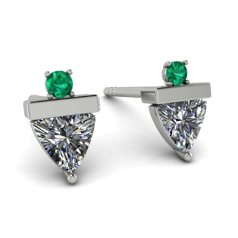 Custom Diamond Earrings For Anniversary-Triangle Diamond Earrings With Round Stone - Estella No. 18