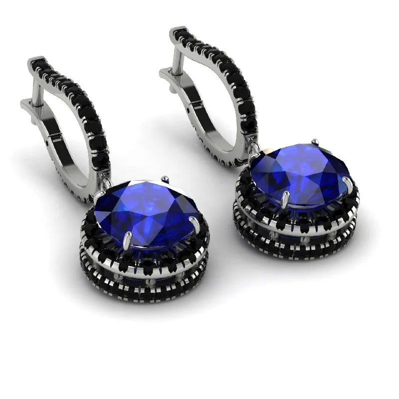 Custom Earrings For Anniversary Gifts-Hidden Halo Sapphire Hoop Earrings - Catalina No. 45