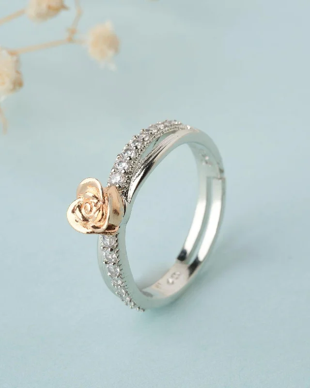 Trendy Engagement Rings For Modern Couples-925 Sterling Silver Beautiful Rose Ring R01598