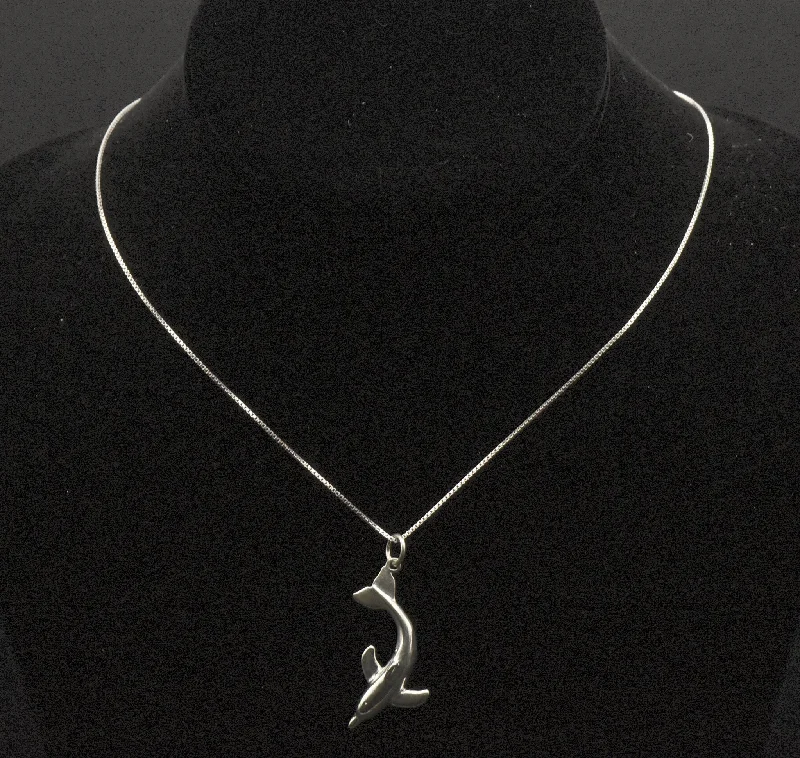 Unique Heart Necklace For Special Gifts-Sterling Silver Dolphin Pendant on Sterling Silver Chain Necklace - 18.25"