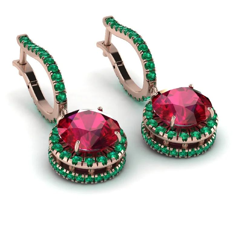 Large Crystal Earrings For Weddings-Hidden Halo Ruby Hoop Earrings - Catalina No. 26