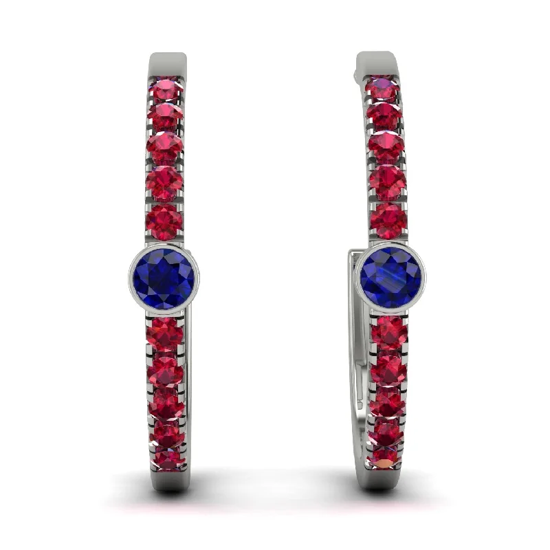 Handcrafted Gemstone Earrings For Special Gifts-Hoop Sapphire Earrings Micro Pave - Ansley No. 60